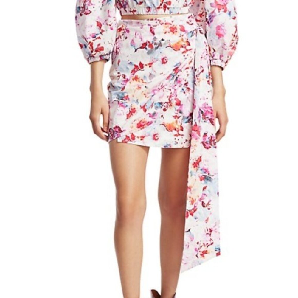 The Andamane Floral Side Drape Mini Wrap Pencil Skirt Abstract S Small NWT